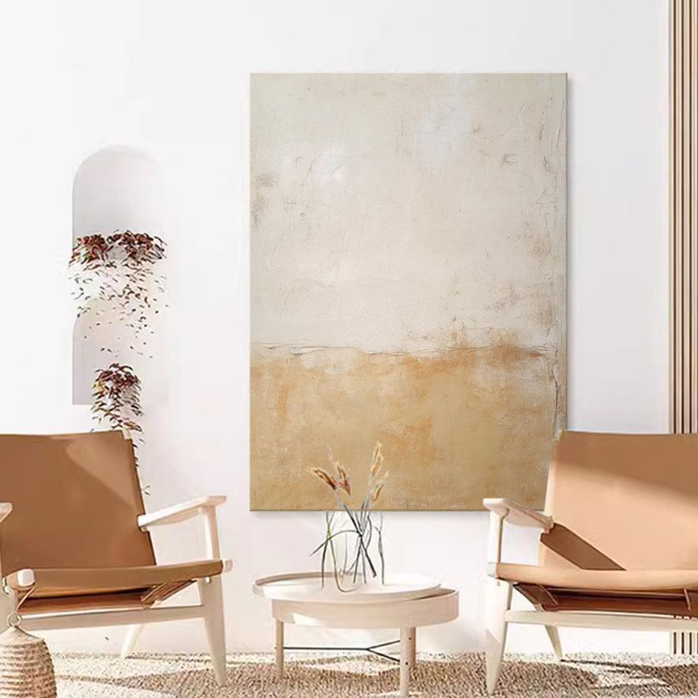 Beige Minimalist Wall Art Canvas With Frame Oil Painting Abstract Large vintage  Oil Painting For Living Room