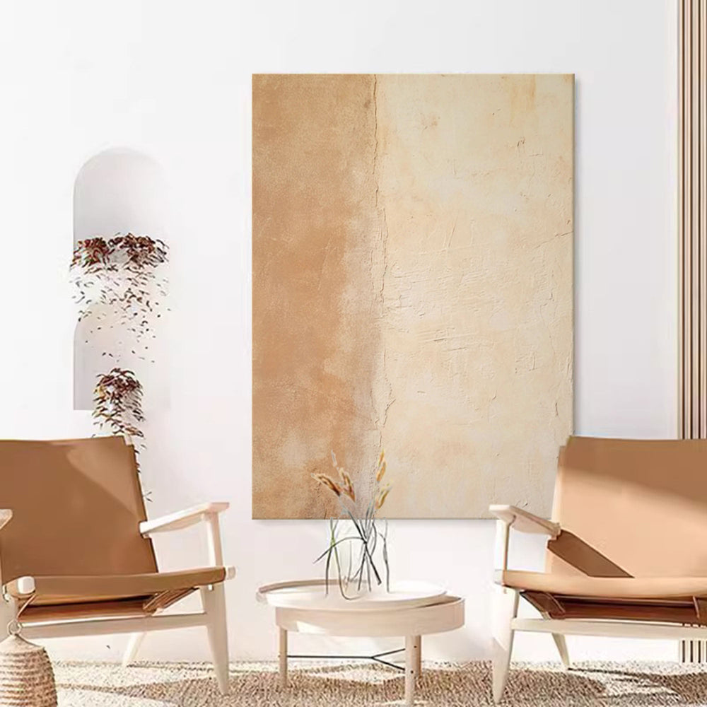 Beige and Yellow Minimalist Wall Art Canvas Framed Oil Painting Abstract Large Vintage Oil Painting Home Decor