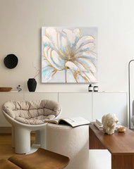 Original Bright white Flower Wall Art Large Textured Floral Acrylic Painting Modern White Floral Oil Painting On Canvas For Living Room