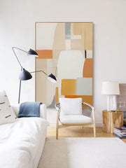 Vibrant Yellow Original Abstract Oil Painting Geometric Large Composition Artwork With Frame For Living Room Decor