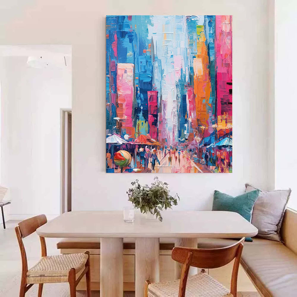 Modern Abstract Colorful Cityscape Oil Painting On Canvas Original Urban Scene Art Large Wall Art Home Decor