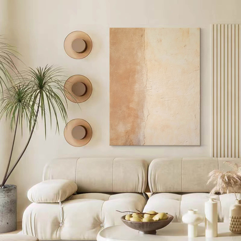 Beige and Yellow Minimalist Wall Art Canvas Framed Oil Painting Abstract Large Vintage Oil Painting Home Decor