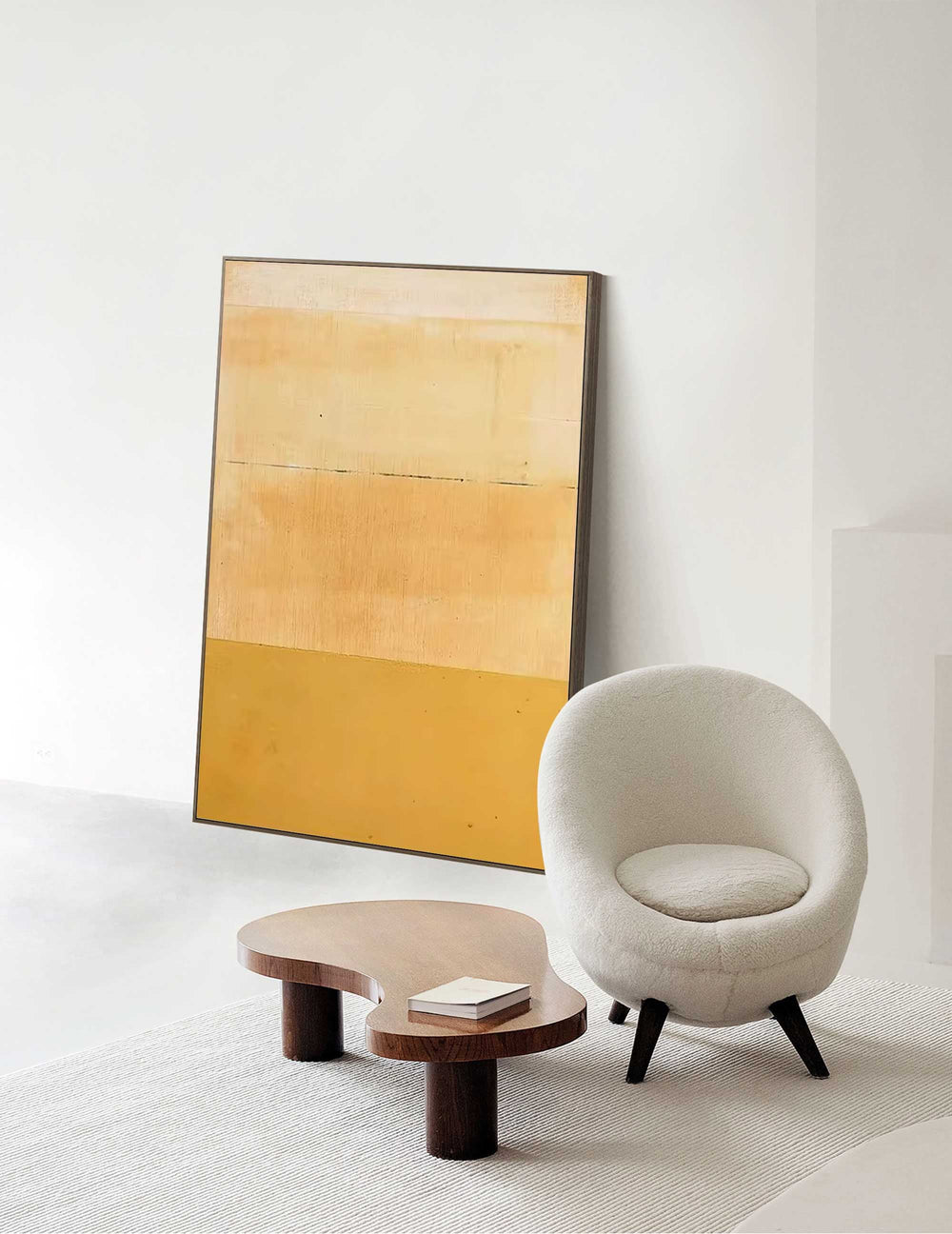 Yellow Abstract Wall Art Canvas With Frame Oil Painting Large Minimalist Oil Painting  Home Decor