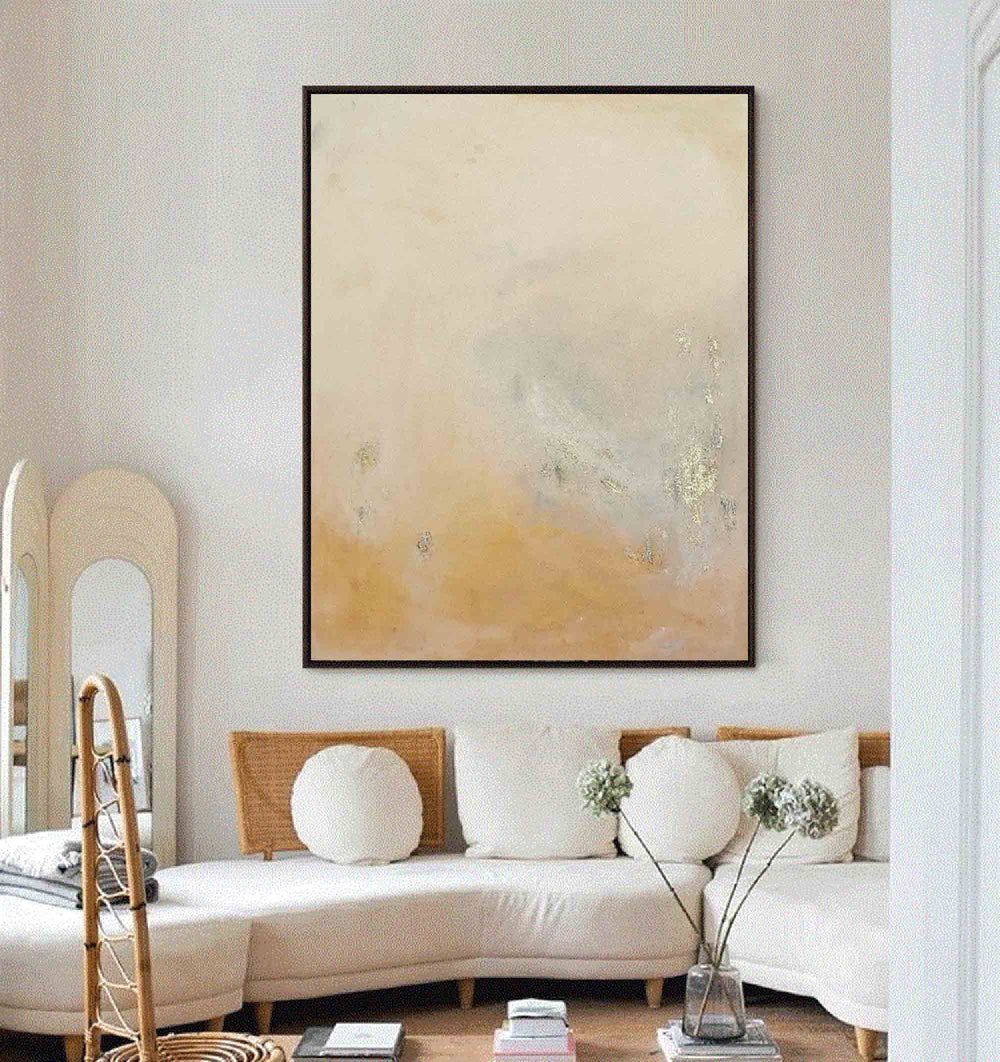 Gold Abstract Wall Art Canvas With Frame Oil Painting Large vintage Minimalist Oil Painting For Living Room