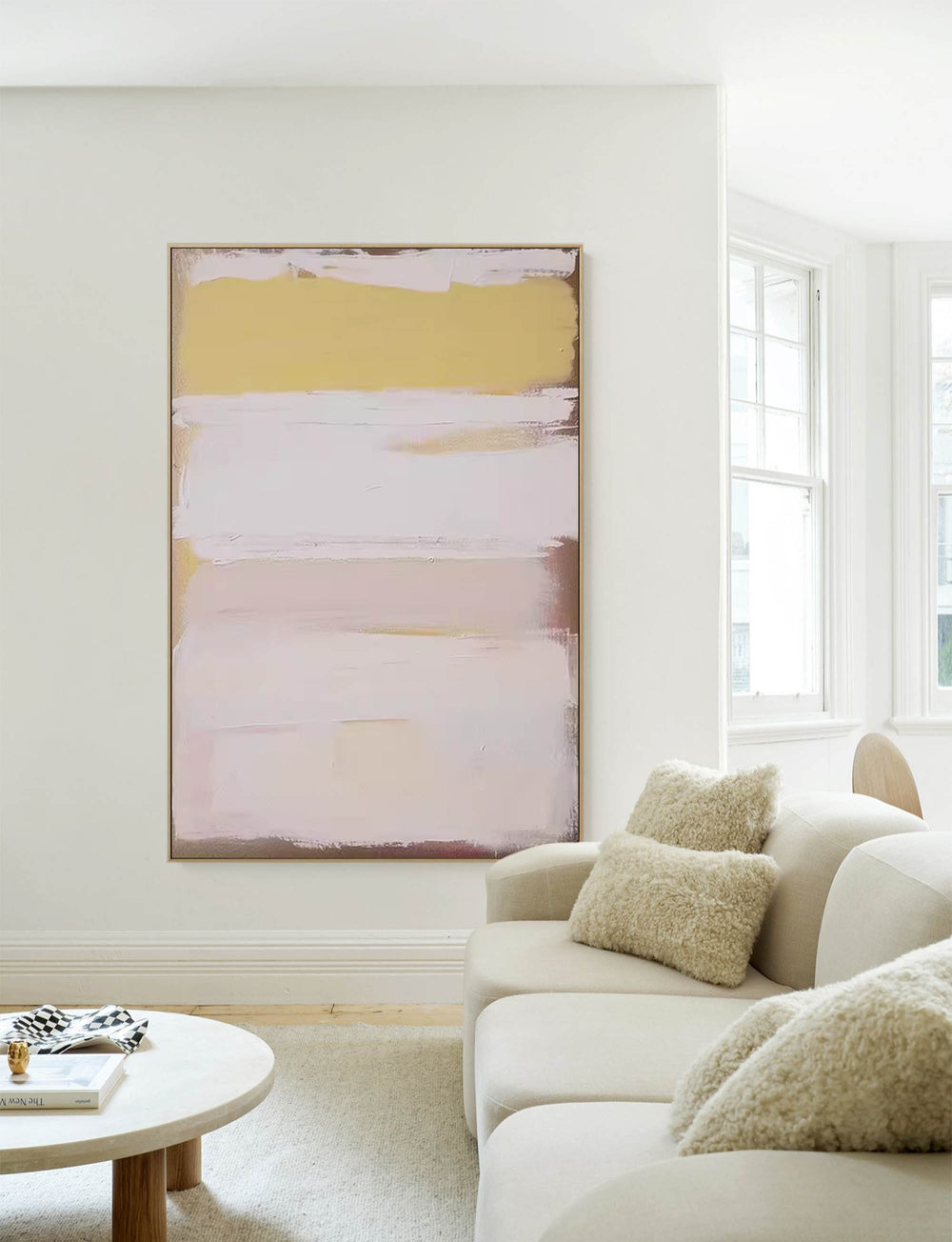 Large Minimalist Yellow White Painting Wall Art Abstract Texture Painting Yellow Minimalist Canvas Art