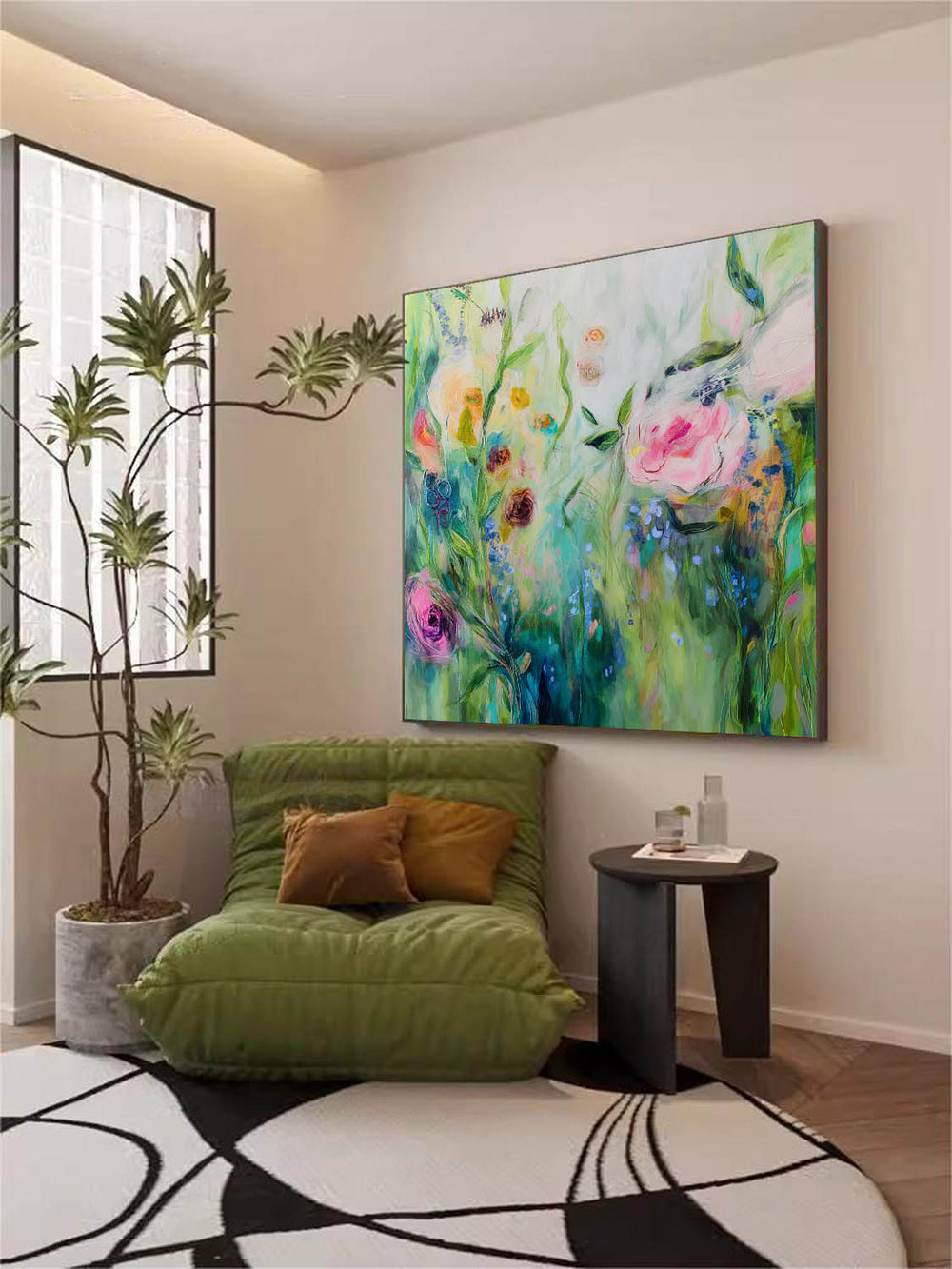 Large Flowers Acrylic Painting Canvas Original Floral Artwork Square Abstract Flowers Art For Living Room