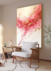 Large Pink Modern Acrylic Painting On Canvas Gold Texture Abstract Oil Painting High Quality Original Artwork