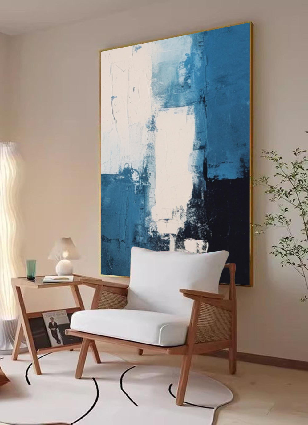 Blue Modern Texture Wall Art Large Original Abstract Oil Painting On Canvas For Living Room