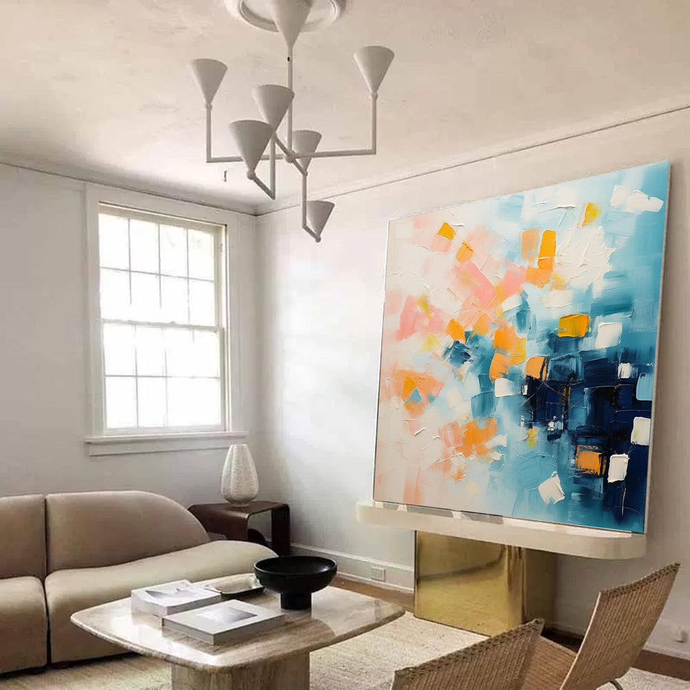 Modern Wall Art Large Abstract Oil Painting On Canvas Original Blue And Yellow Acrylic Painting Home Decor