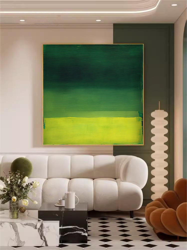 Large Wall Art Yellow And Green Original Minimalist Artwork Abstract Oil Painting For Living Room