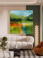 Green Original Landscape Wall Art Large Abstract Oil Painting Canvas Modern Scenery Nature Art Home Decor
