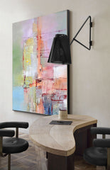 Large Colorful Abstract Rainbow Painting Original Multicolour Oil Painting Modern Line Wall Art Canvas Painting