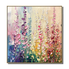 Floral Symphony-Modern Rainbow Floral Wall Art – Textured Oil Painting of Flowers in Field