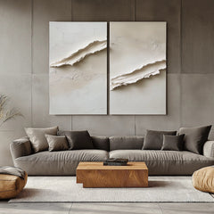 Rift – Textured Abstract Minimalist Diptych Painting for Contemporary Interiors
