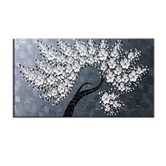 The Magnolia Tree-White Flower Tree Oil Painting – Textured Floral Wall Art for Living Room