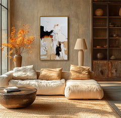 Vertical Abstract Oil Painting with Bold Texture and Modern Neutrals Wall Art
