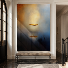 Ascend in Silence – Surreal Abstract Boat Painting Floating Man Dreamlike Wall Art