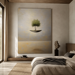 Sanctuary Afloat – Surreal Floating Tree Painting Conceptual Dreamlike Wall Art