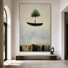 Hope Suspended – Surreal Floating Tree Painting Abstract Cliff Wall Art