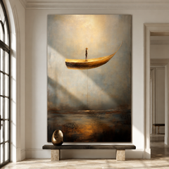 Landing Light – Surreal Floating Boat Painting Conceptual Minimalist Wall Art