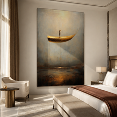 Landing Light – Surreal Floating Boat Painting Conceptual Minimalist Wall Art