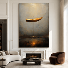 Landing Light – Surreal Floating Boat Painting Conceptual Minimalist Wall Art