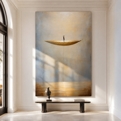 Awakening Light – Surreal Floating Boat Painting Minimalist Conceptual Canvas Art