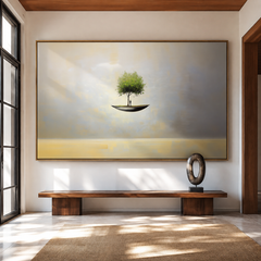 Ethereal Haven – Surreal Floating Tree Painting Horizontal Conceptual Canvas Art