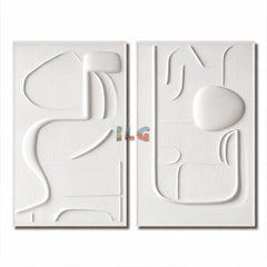 Dual Symphony-White Textured Minimalist Abstract Painting for Modern Interiors
