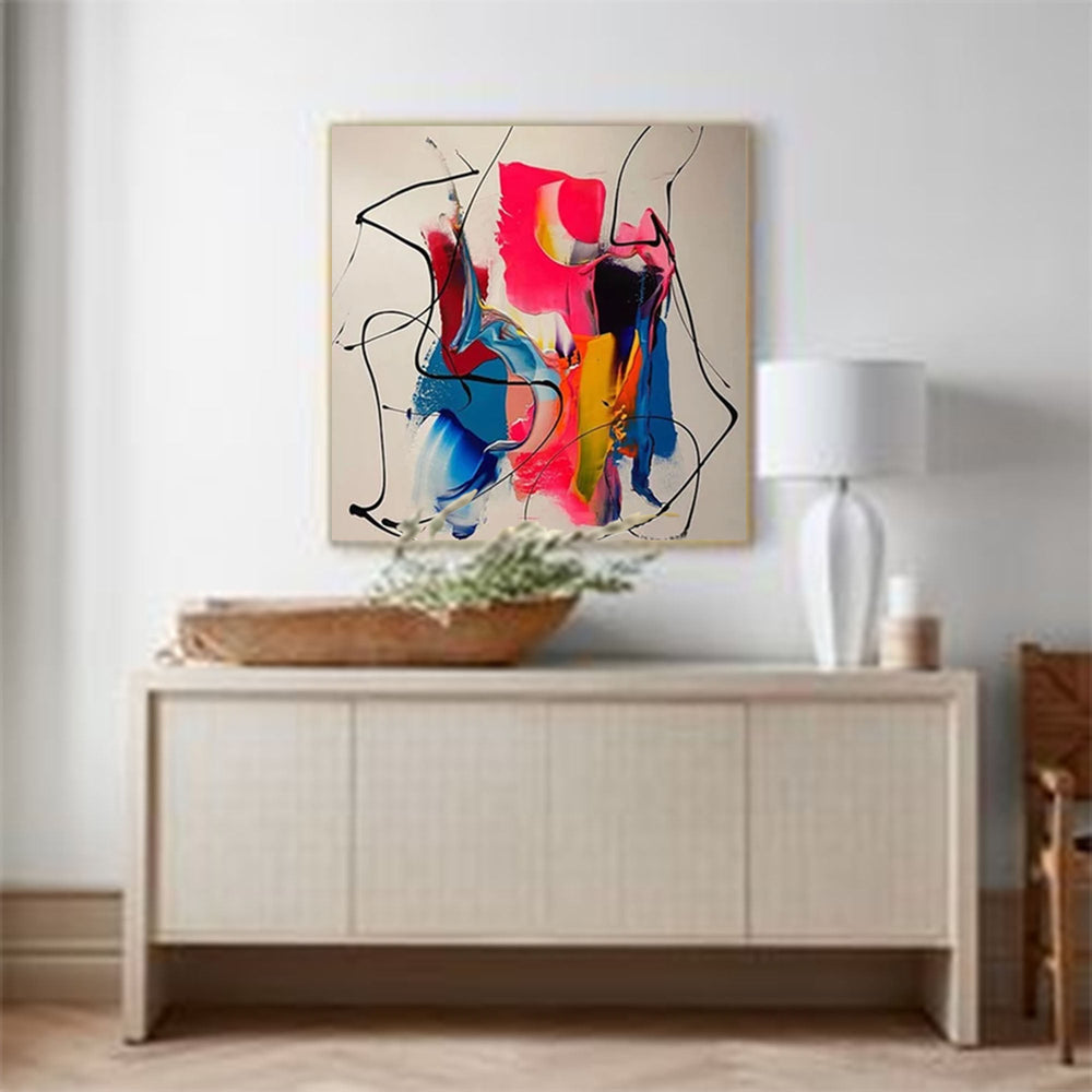 Graffiti Wall Art Colorful Painting On Canvas Pink Wall Art Modern Hand Painted Art Interior Decoration Painting