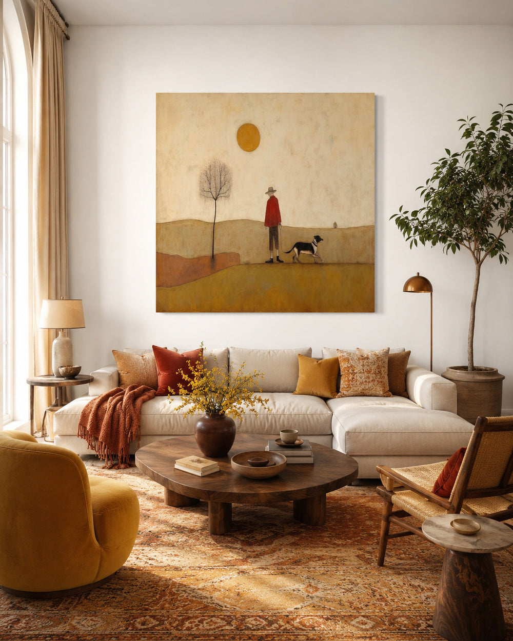 Warm Earthy Tone Canvas Art For Serene Living Room And Reading Nook