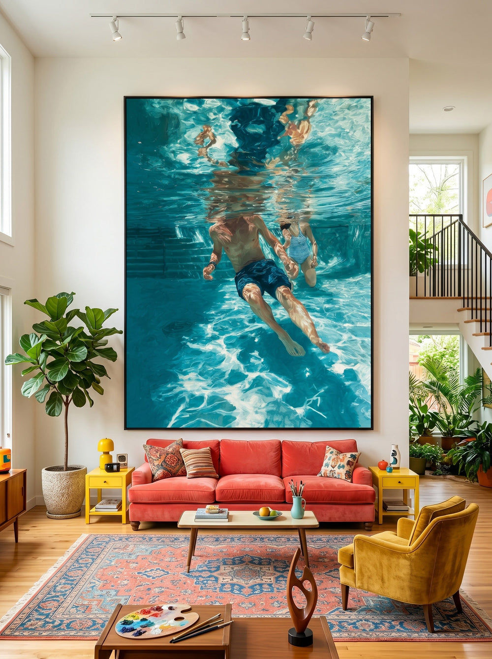 Summer Sports Swimming Scene Original Painting For Beach House Interior