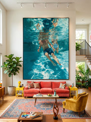 Summer Sports Swimming Scene Original Painting For Beach House Interior
