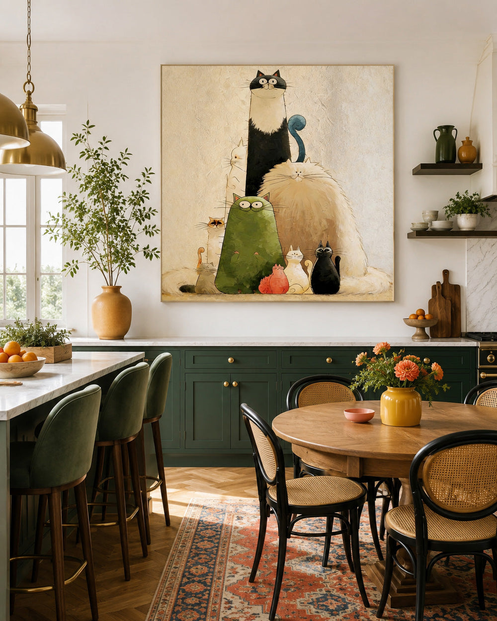 Whimsical Cat Painting For Modern Home Decor With Textured Canvas Finish
