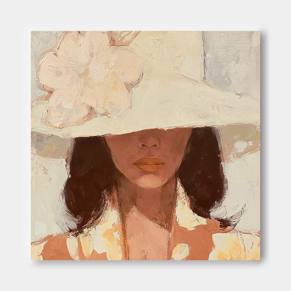 Chic Square Canvas Art Of Lady In Hat For Bedroom And Lounge Wall Decoration