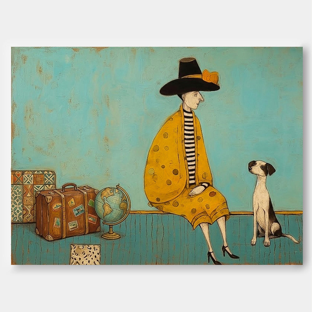 Stylish Woman And Dog Painting Unique Gift For Animal Lovers