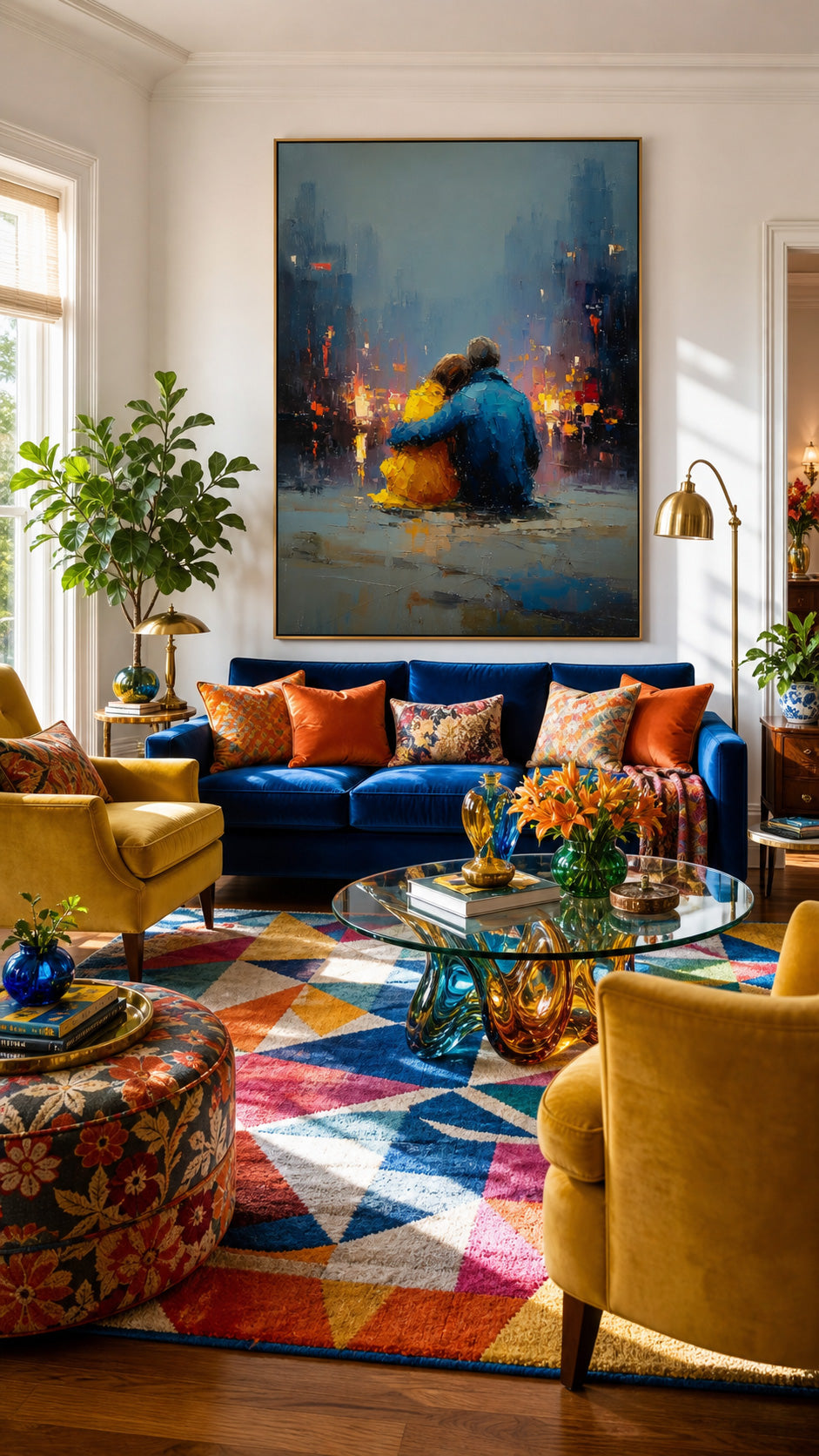 Romantic Couple Painting City View Modern Oil Art For Living Room Decor