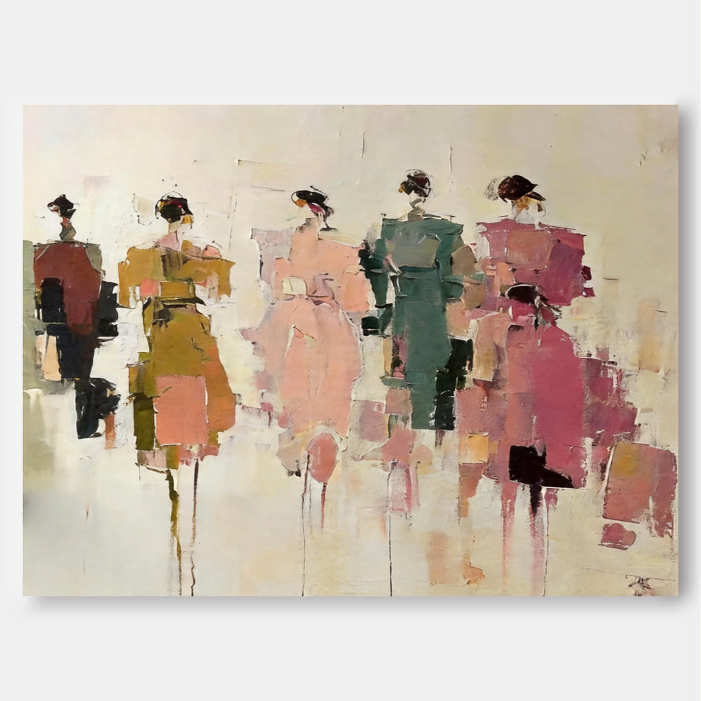 Abstract People Painting With Textured Brushwork For Modern Living Room Decor