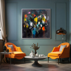 Square Abstract Texture Oil Painting Bright Black Large Acrylic Painting On Canvas Original Modern Wall Art Home Decor
