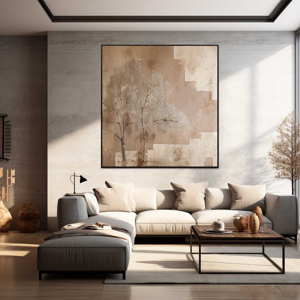 Wabi Sabi Square Acrylic Painting Canvas Great  Abstract Tree Art Original Painting Home Decor