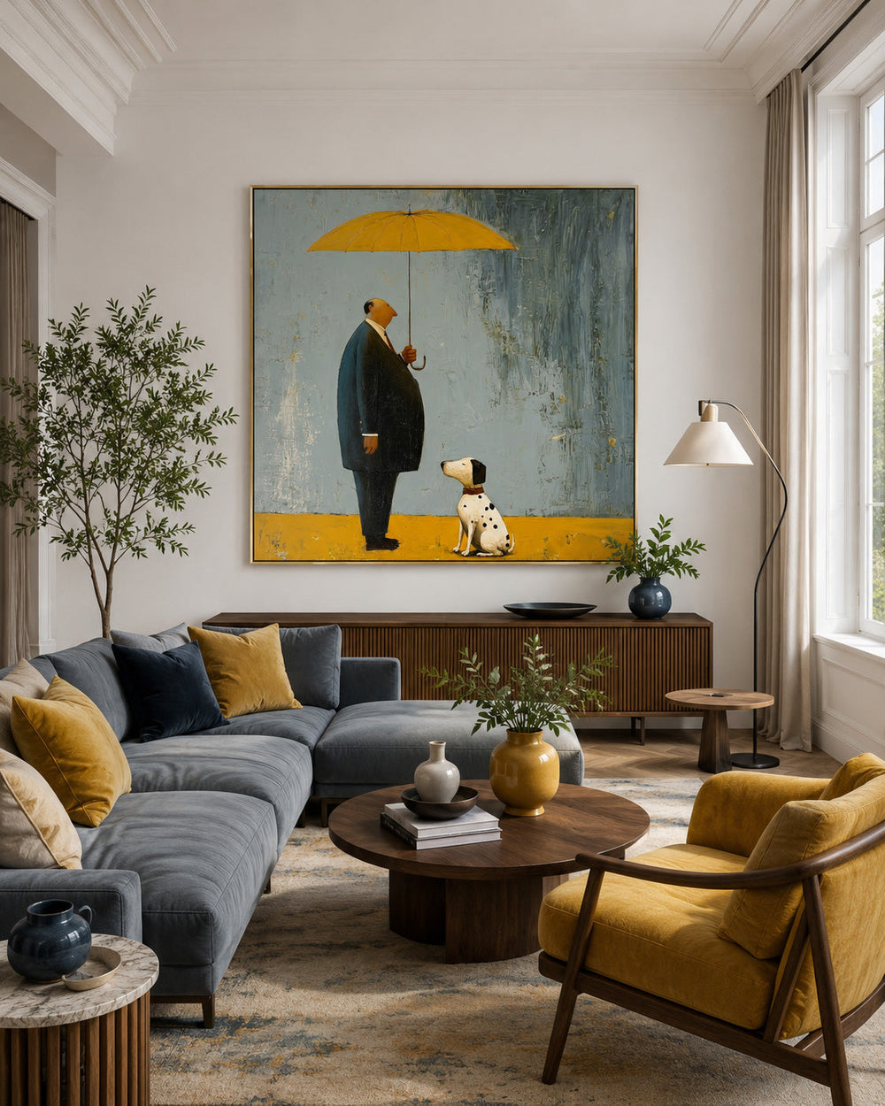 Modern Square Canvas Art Featuring A Loyal Dog And Owner In Minimalist Style