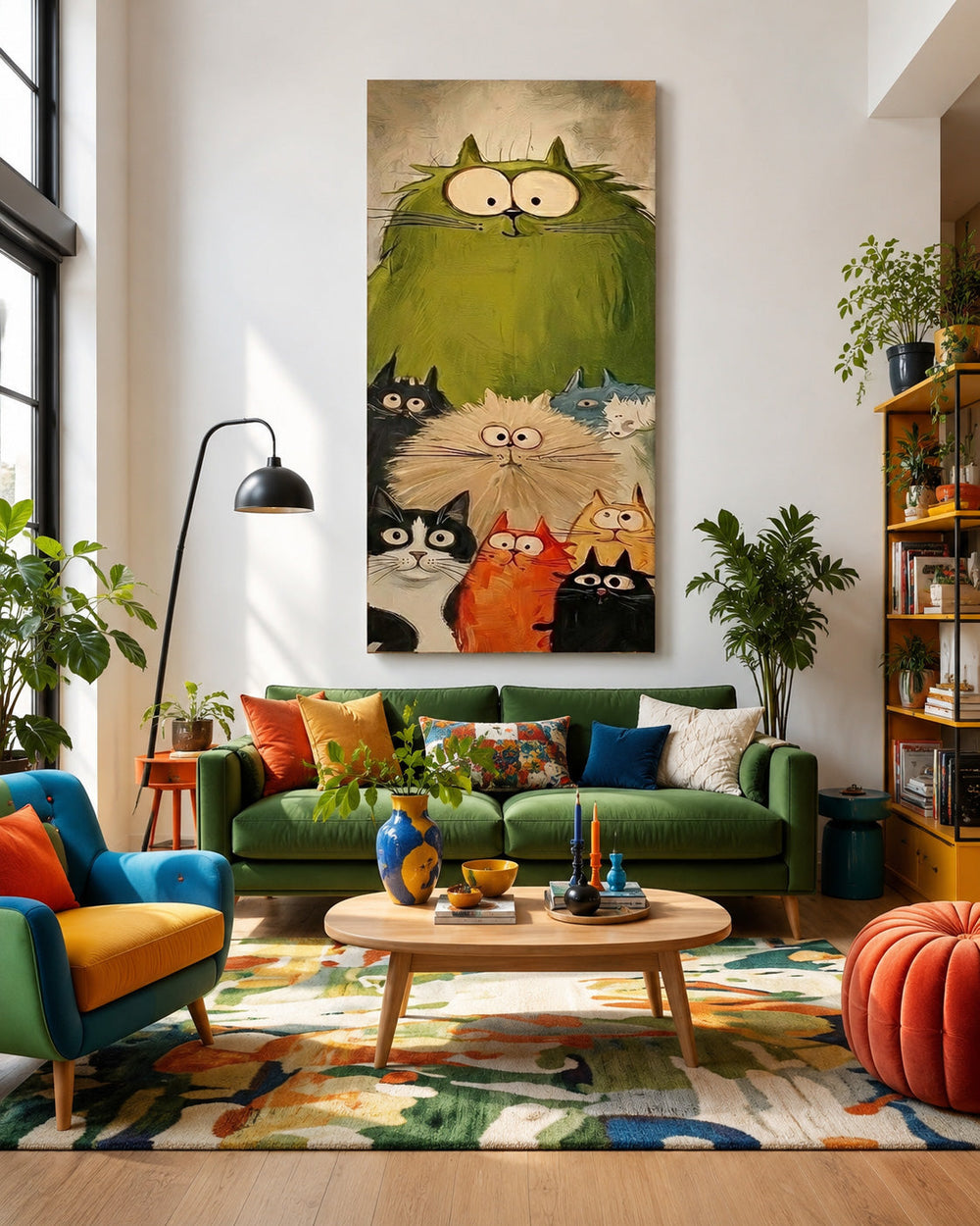 Original Illustrative Cat Artwork With Expressive Texture For Eclectic Home Interior Design