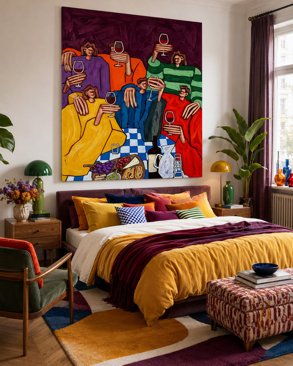 Colorful Group Portrait Artwork Depicting A Lively Dinner Party Scene