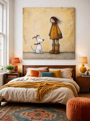 Heartwarming Animal Art Square Painting Of Dog And Owner For Living Room Decor