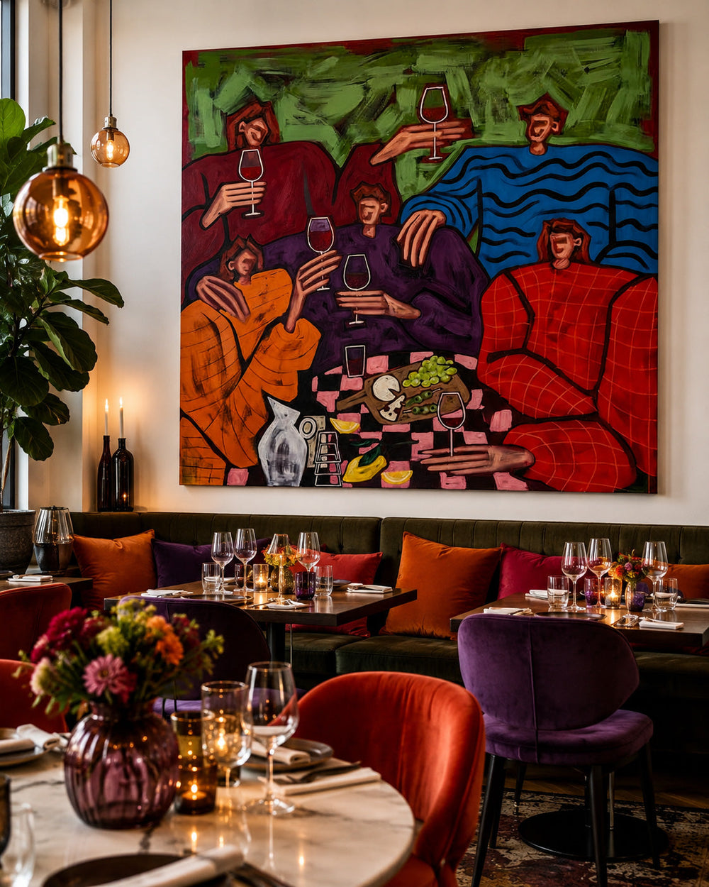 Modern Pop Art People Painting With Bright Colors For Lounge Wall