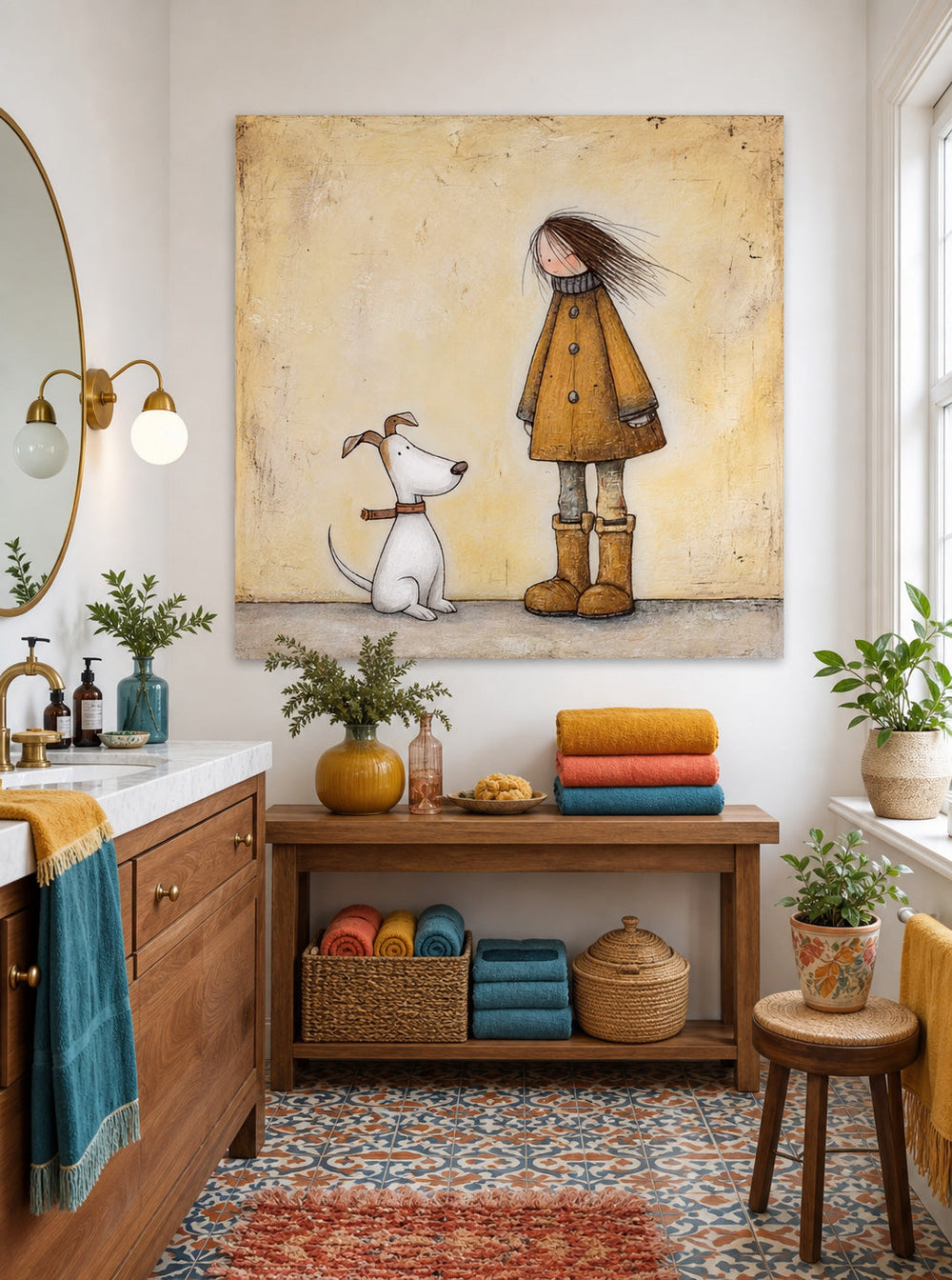 Heartwarming Animal Art Square Painting Of Dog And Owner For Living Room Decor
