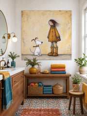 Heartwarming Animal Art Square Painting Of Dog And Owner For Living Room Decor