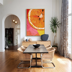 Citrus Burst – 3D Textured Orange Slice Oil Painting, Colorful Abstract Kitchen Wall Art
