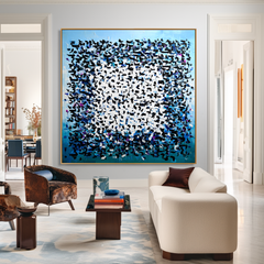 Blue Cipher – Contemporary Geometric Abstract Oil Painting
