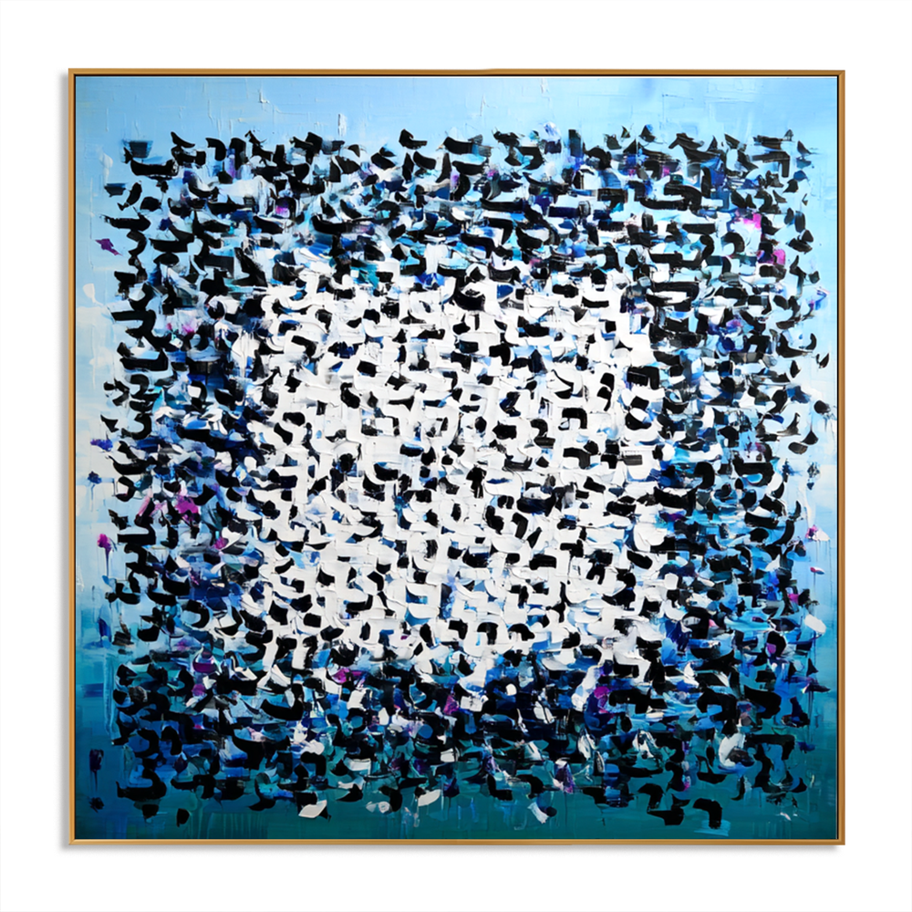 Blue Cipher – Contemporary Geometric Abstract Oil Painting hand-painted wall art